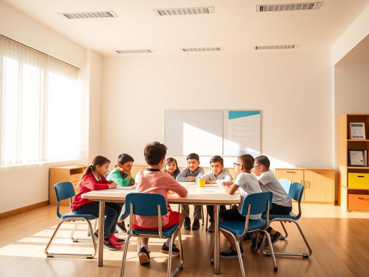 An international school classroom in Muscat with mixed-nationality children