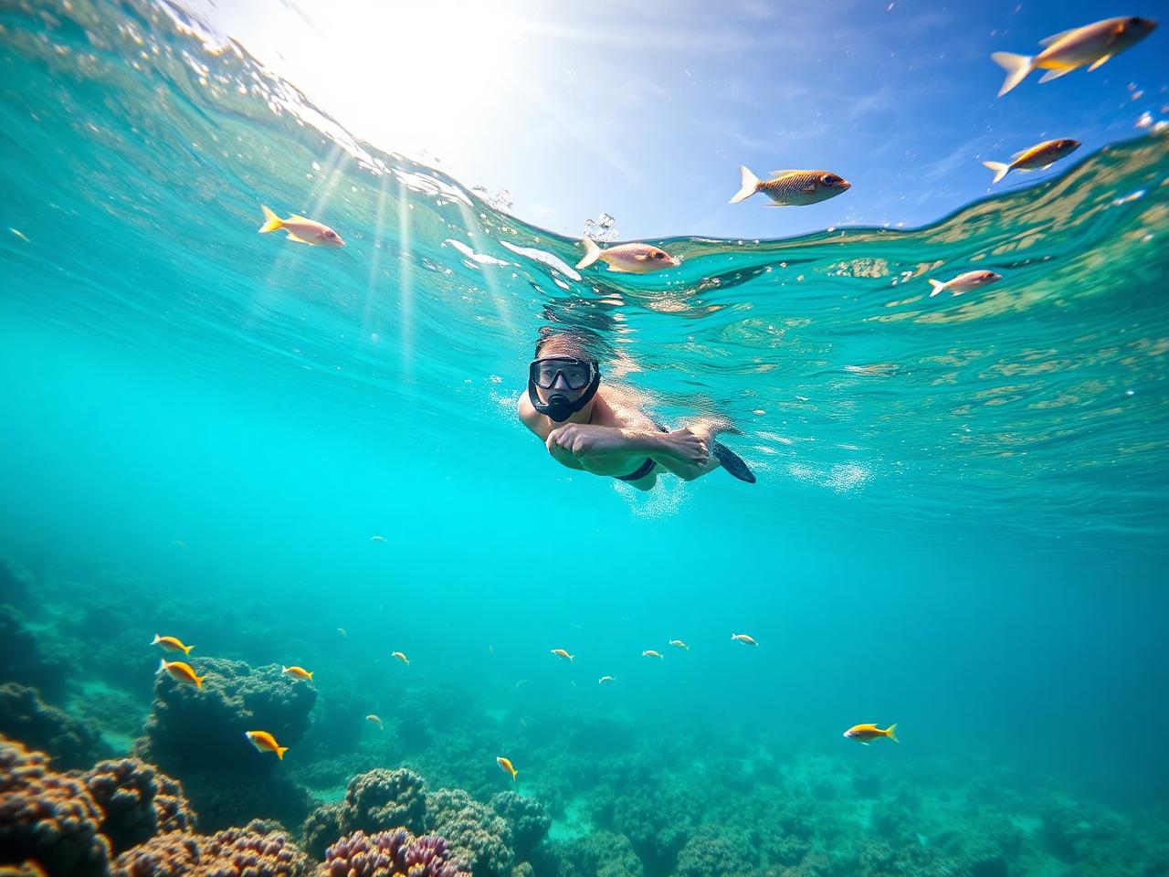 Snorkelling above a reef at the Daymaniyat Islands