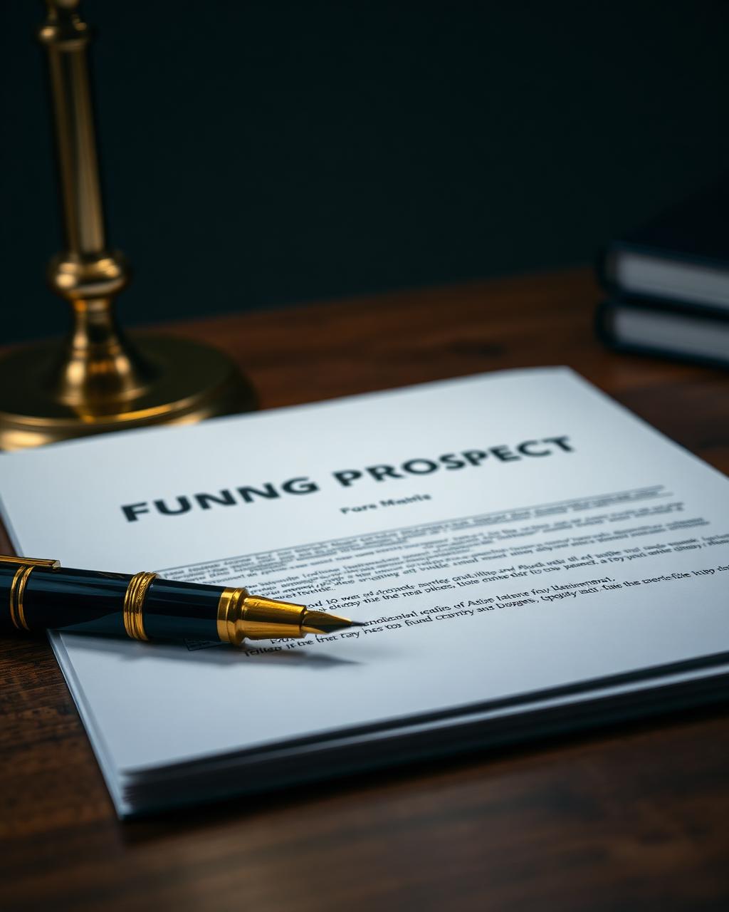 A fund limited partnership agreement on a walnut desk with a fountain pen and brass paperweight